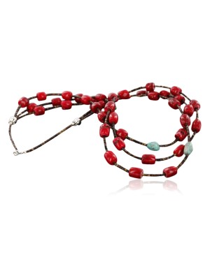 Certified Authentic 3 Strand Navajo .925 Sterling Silver Turquoise and Coral Native American Necklace 390742331789