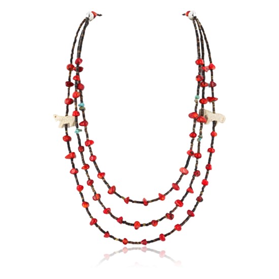 Certified Authentic 3 Strand Navajo .925 Sterling Silver Turquoise and Coral Native American Necklace 390752135111