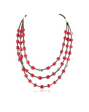 Certified Authentic 3 Strand Navajo .925 Sterling Silver Turquoise and Coral Native American Necklace 390753788310