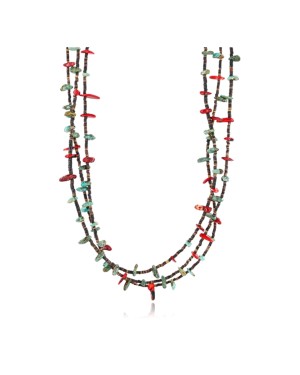 Certified Authentic 3 Strand Navajo .925 Sterling Silver Turquoise and Coral Native American Necklace 390779865215