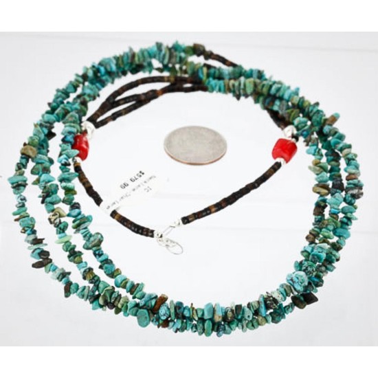 Certified Authentic 3 Strand Navajo .925 Sterling Silver Turquoise and Coral Native American Necklace 390829916476