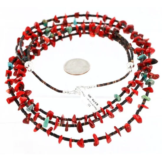 3 Strand Navajo .925 Sterling Silver Turquoise and Coral Neckalce Native American Necklace 371337540213 3 Strand Navajo .925 Sterling Silver Turquoise and Coral Neckalce Native American Necklace 371337540213