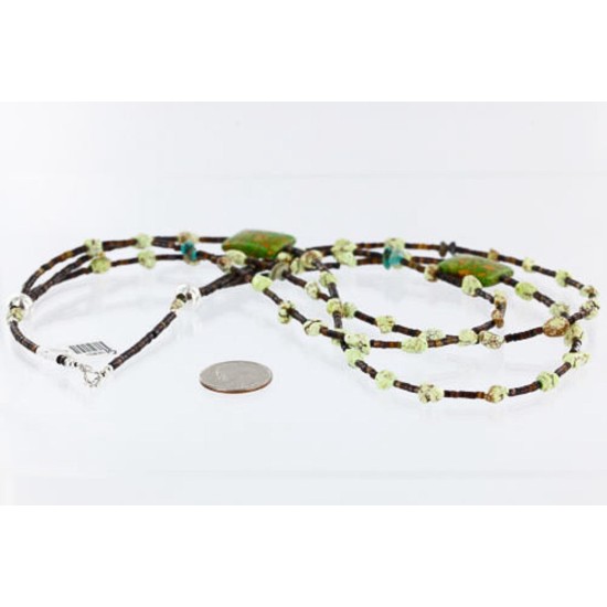 Certified Authentic 3 Strand Navajo .925 Sterling Silver Turquoise and Gaspeite Native American Necklace 15835-15