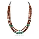 Certified Authentic 3 Strand Navajo .925 Sterling Silver Turquoise and Goldstone Native American Necklace 750169