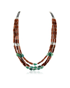 Certified Authentic 3 Strand Navajo .925 Sterling Silver Turquoise and Goldstone Native American Necklace 750169