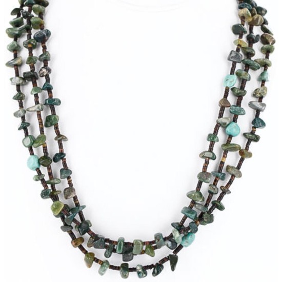 Certified Authentic 3 Strand Navajo .925 Sterling Silver Turquoise and GREEN AGATE Native American Necklace 15856-101