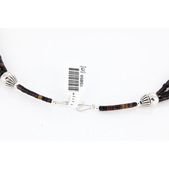 Certified Authentic 3 Strand Navajo .925 Sterling Silver Turquoise and GREEN AGATE Native American Necklace 15856-101