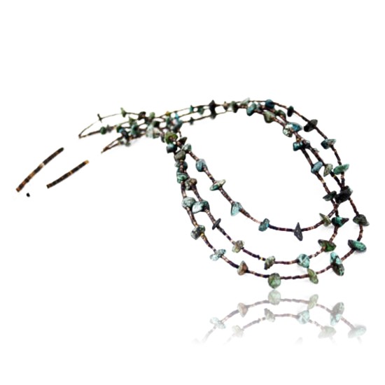 Certified Authentic 3 Strand Navajo .925 Sterling Silver Turquoise and Heishi Native American Necklace 15621-11