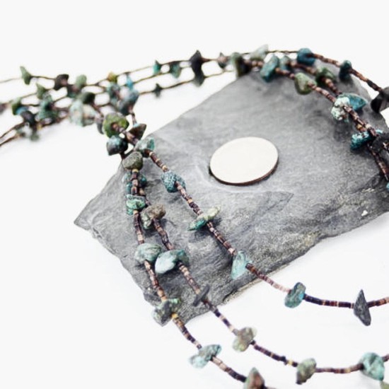 Certified Authentic 3 Strand Navajo .925 Sterling Silver Turquoise and Heishi Native American Necklace 15621-11