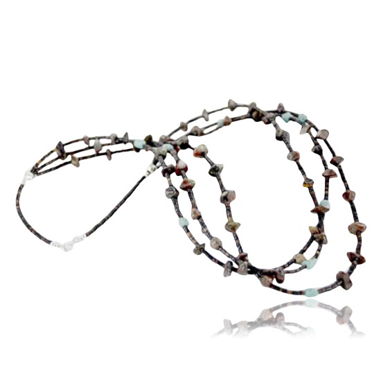 Certified Authentic 3 Strand Navajo .925 Sterling Silver Turquoise and Jasper Native American Necklace 15297-11