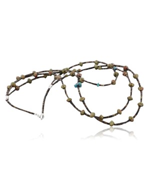 Certified Authentic 3 Strand Navajo .925 Sterling Silver Turquoise and Jasper Native American Necklace 15401-12