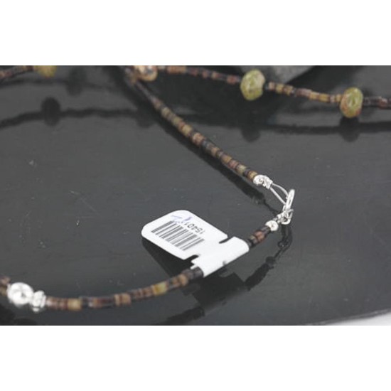 Certified Authentic 3 Strand Navajo .925 Sterling Silver Turquoise and Jasper Native American Necklace 15401-12