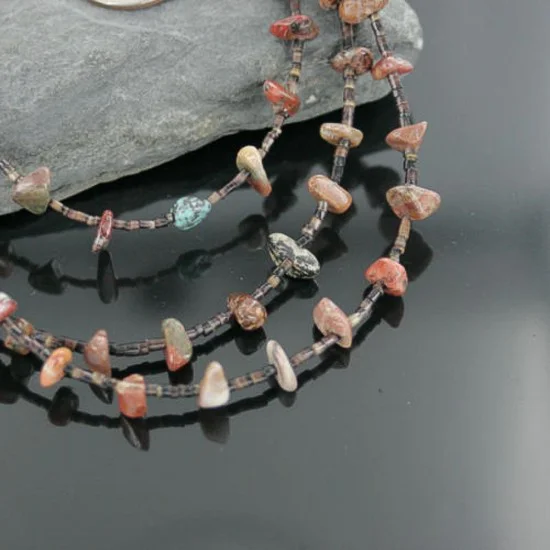 3 Strand Navajo .925 Sterling Silver Turquoise and Jasper Native American Necklace 15585-18 3 Strand Navajo .925 Sterling Silver Turquoise and Jasper Native American Necklace 15585-18
