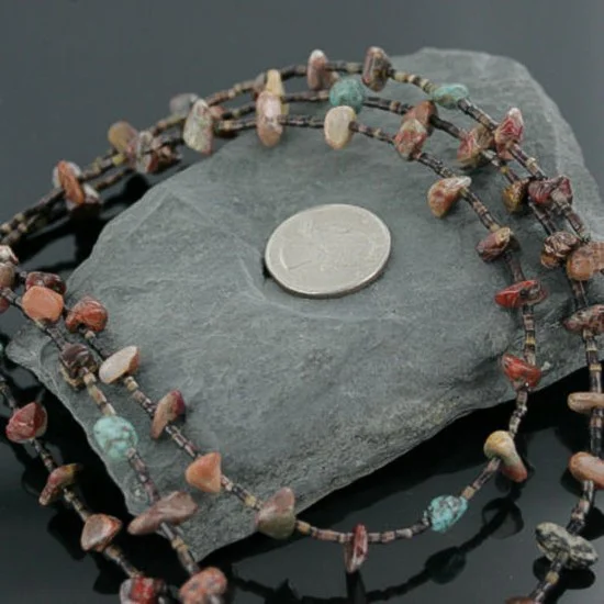 3 Strand Navajo .925 Sterling Silver Turquoise and Jasper Native American Necklace 15585-18 3 Strand Navajo .925 Sterling Silver Turquoise and Jasper Native American Necklace 15585-18