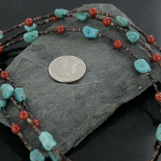 3 Strand Navajo .925 Sterling Silver Turquoise and Jasper Native American Necklace 15585-4 3 Strand Navajo .925 Sterling Silver Turquoise and Jasper Native American Necklace 15585-4