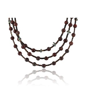 Certified Authentic 3 Strand Navajo .925 Sterling Silver Turquoise and Jasper Native American Necklace 15835-12