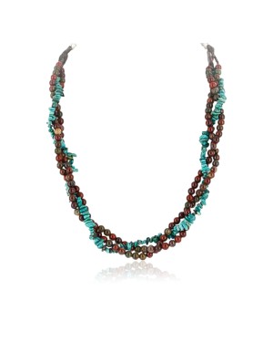 Certified Authentic 3 Strand Navajo .925 Sterling Silver Turquoise and Jasper Native American Necklace 15961