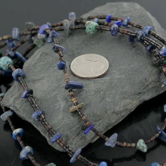 3 Strand Navajo .925 Sterling Silver Turquoise and Lapis 1064 Native American Necklace 750106-4 3 Strand Navajo .925 Sterling Silver Turquoise and Lapis 1064 Native American Necklace 750106-4