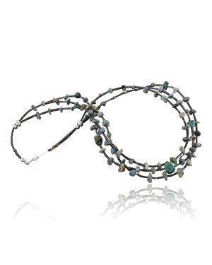 Certified Authentic 3 Strand Navajo .925 Sterling Silver Turquoise and Lapis Native American Necklace 15297-10