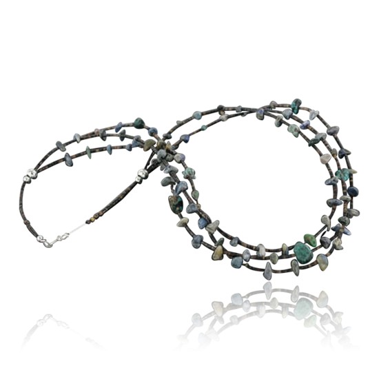 Certified Authentic 3 Strand Navajo .925 Sterling Silver Turquoise and Lapis Native American Necklace 15297-10
