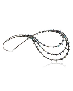 Certified Authentic 3 Strand Navajo .925 Sterling Silver Turquoise and Lapis Native American Necklace 1530-35