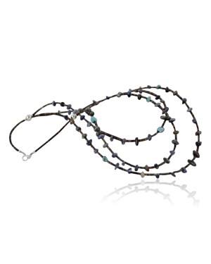 Certified Authentic 3 Strand Navajo .925 Sterling Silver Turquoise and Lapis Native American Necklace 1530-36