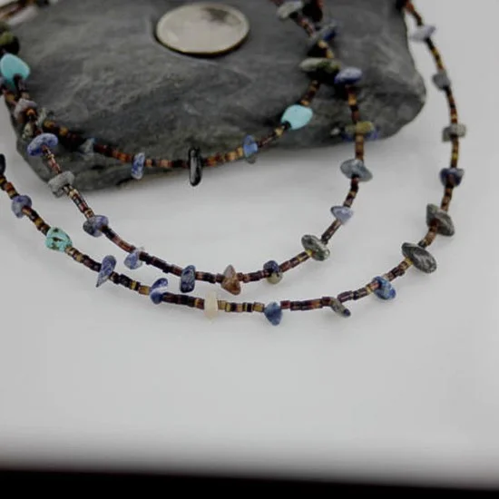 3 Strand Navajo .925 Sterling Silver Turquoise and Lapis Native American Necklace 1530-36 3 Strand Navajo .925 Sterling Silver Turquoise and Lapis Native American Necklace 1530-36