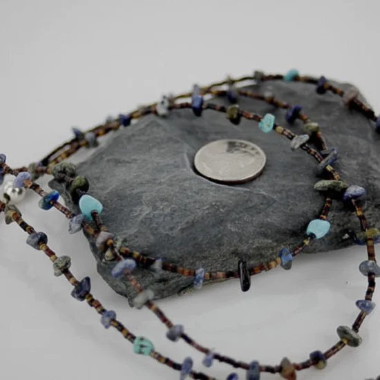3 Strand Navajo .925 Sterling Silver Turquoise and Lapis Native American Necklace 1530-36 3 Strand Navajo .925 Sterling Silver Turquoise and Lapis Native American Necklace 1530-36
