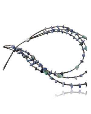 Certified Authentic 3 Strand Navajo .925 Sterling Silver Turquoise and Lapis Native American Necklace 15585-3