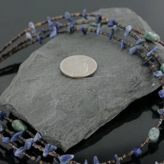 3 Strand Navajo .925 Sterling Silver Turquoise and Lapis Native American Necklace 15585-3 3 Strand Navajo .925 Sterling Silver Turquoise and Lapis Native American Necklace 15585-3
