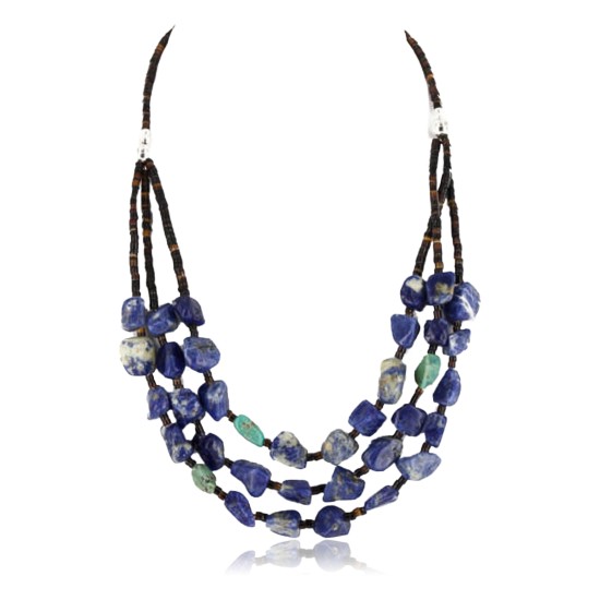 Certified Authentic 3 Strand Navajo .925 Sterling Silver Turquoise and Lapis Native American Necklace 371052432380