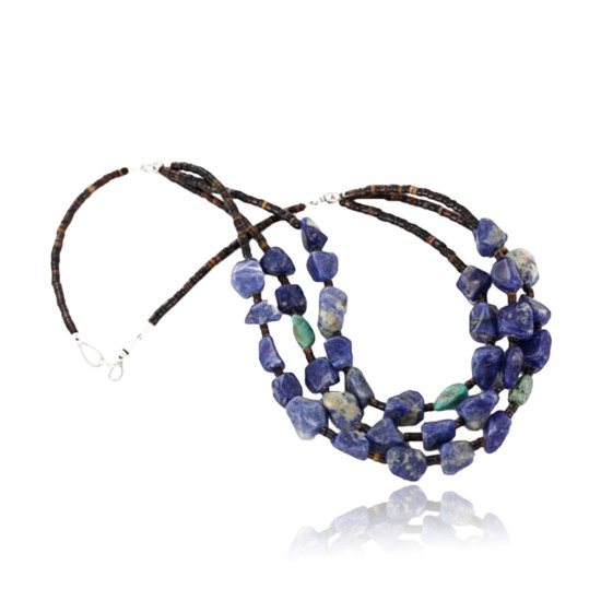 Certified Authentic 3 Strand Navajo .925 Sterling Silver Turquoise and Lapis Native American Necklace 371056610349