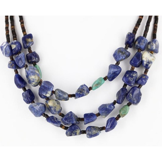 Certified Authentic 3 Strand Navajo .925 Sterling Silver Turquoise and Lapis Native American Necklace 371056610349