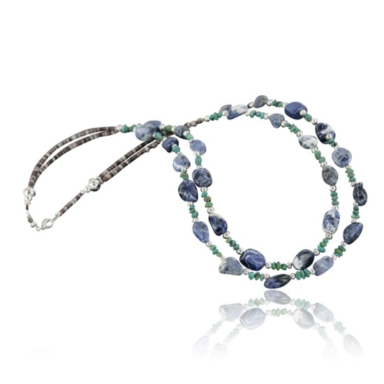 Certified Authentic 2 Strand Navajo .925 Sterling Silver Turquoise and Lapis Native American Necklace 390714194377