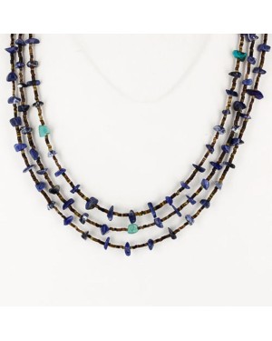 Certified Authentic 3 Strand Navajo .925 Sterling Silver Turquoise and Lapis Native American Necklace 390747408468