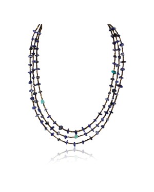 Certified Authentic 3 Strand Navajo .925 Sterling Silver Turquoise and Lapis Native American Necklace 390747408468