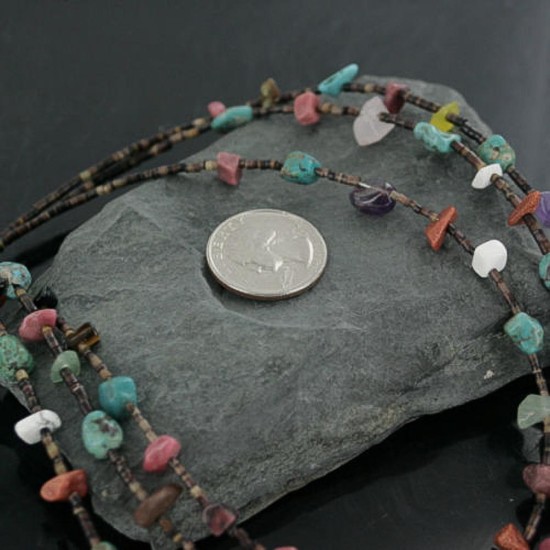 Certified Authentic 3 Strand Navajo .925 Sterling Silver Turquoise and Multicolor Stones Native American Necklace 370994962469