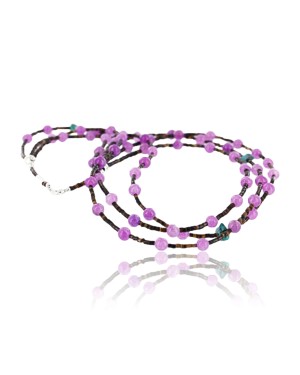 Certified Authentic 3 Strand Navajo .925 Sterling Silver Turquoise and Purple Agate Native American Necklace 15775-14