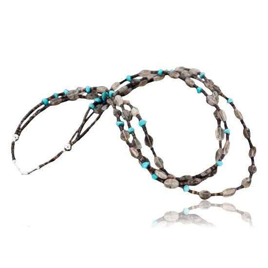 Certified Authentic 3 Strand Navajo .925 Sterling Silver Turquoise and Smoky Quartz Native American Necklace 370887248205