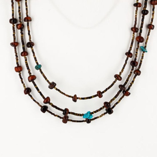Certified Authentic 3 Strand Navajo .925 Sterling Silver Turquoise and Tigers Eye Native American Necklace 15401-15