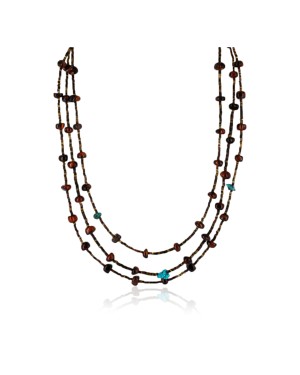 Certified Authentic 3 Strand Navajo .925 Sterling Silver Turquoise and Tigers Eye Native American Necklace 15401-15