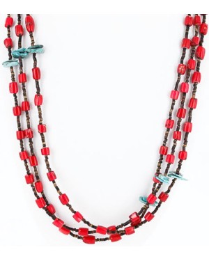 Certified Authentic 3 Strand Navajo .925 Sterling Silver Turquoise Coral 1252 Native American Necklace 390809669115