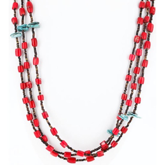 Certified Authentic 3 Strand Navajo .925 Sterling Silver Turquoise Coral 1252 Native American Necklace 390809669115