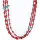 Certified Authentic 3 Strand Navajo .925 Sterling Silver Turquoise Coral 1252 Native American Necklace 390809669115