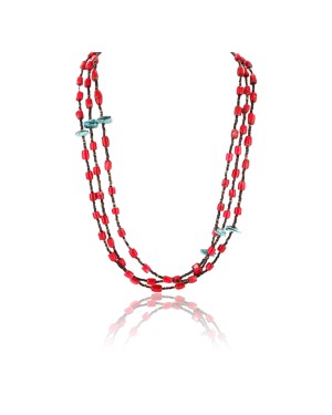 Certified Authentic 3 Strand Navajo .925 Sterling Silver Turquoise Coral 1252 Native American Necklace 390809669115