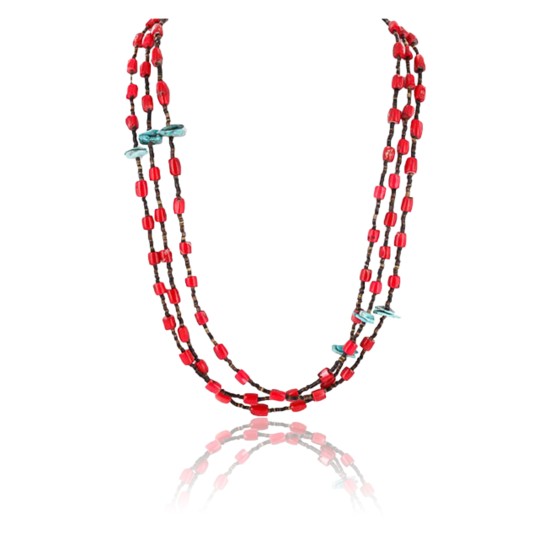 Certified Authentic 3 Strand Navajo .925 Sterling Silver Turquoise Coral 1252 Native American Necklace 390809669115