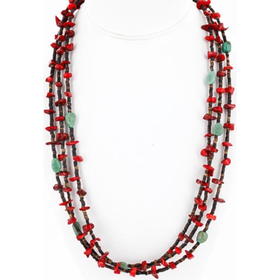 Certified Authentic 3 Strand Navajo .925 Sterling Silver Turquoise Coral 21 Native American Necklace 371055049370