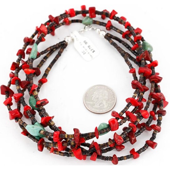 Certified Authentic 3 Strand Navajo .925 Sterling Silver Turquoise Coral 21 Native American Necklace 371055049370