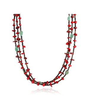 Certified Authentic 3 Strand Navajo .925 Sterling Silver Turquoise Coral 21 Native American Necklace 371055049370