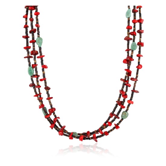 Certified Authentic 3 Strand Navajo .925 Sterling Silver Turquoise Coral 21 Native American Necklace 371055049370